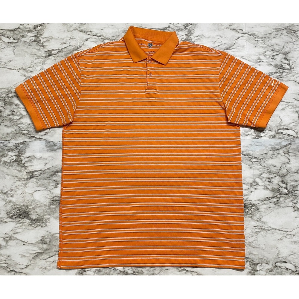 NIKE GOLF Men's Polo Shirt FITDRY Size 2XL Orange Striped Short Sleeve 206479